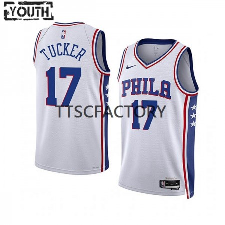 Philadelphia 76ers P.J. Tucker 17 Nike 2022-23 Association Edition Valkoinen Lasten Pelipaidat Swingman